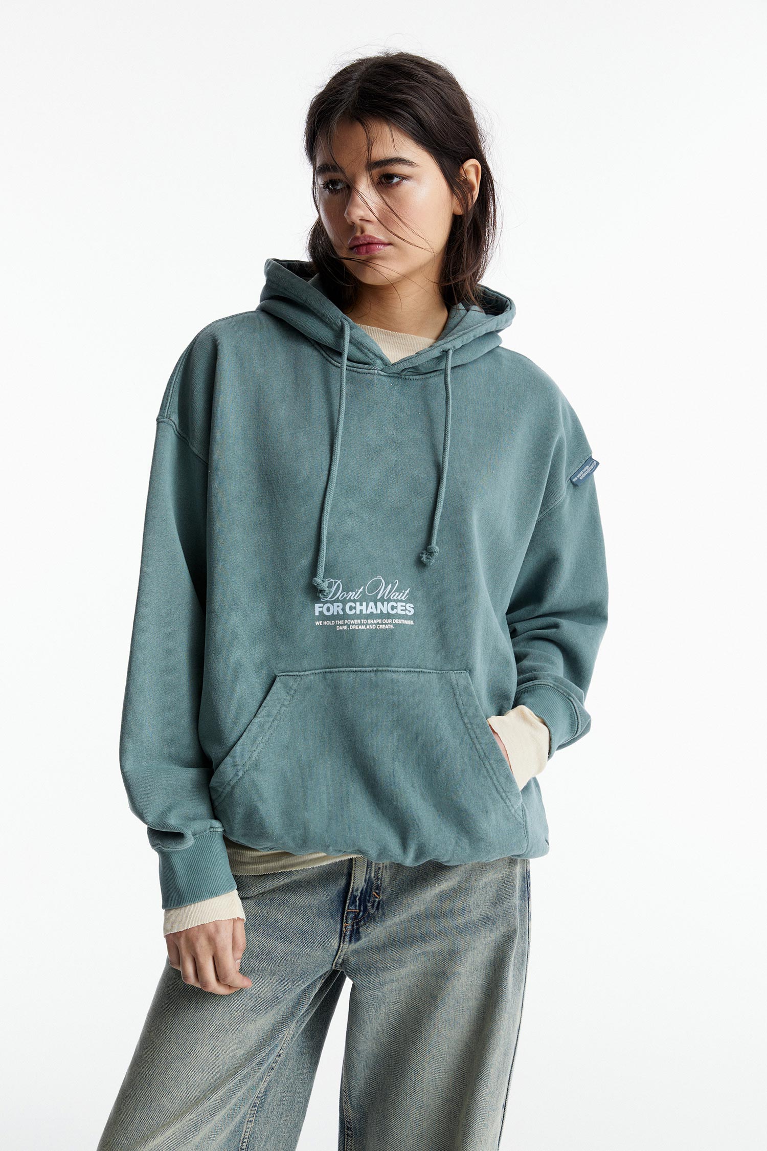 HOODIE WITH SLOGAN BLUE